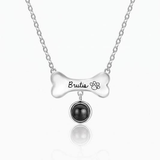custom dog bone photo projection necklace