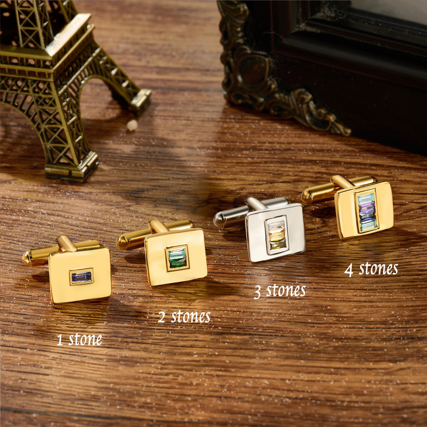 Personalized 1 to 4 Birthstones Cufflinks