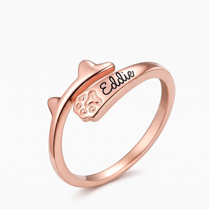 personalized name cat ears adjustable ring