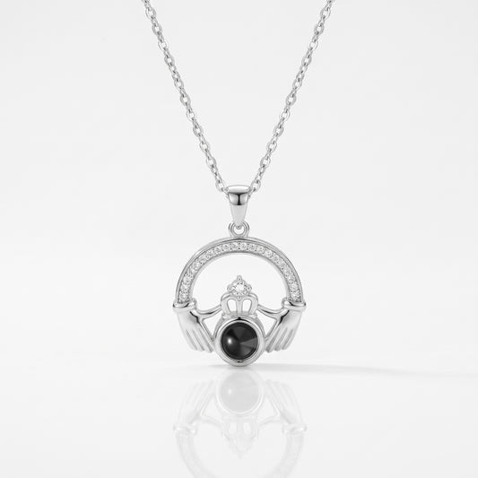 personalized claddagh photo projection necklace