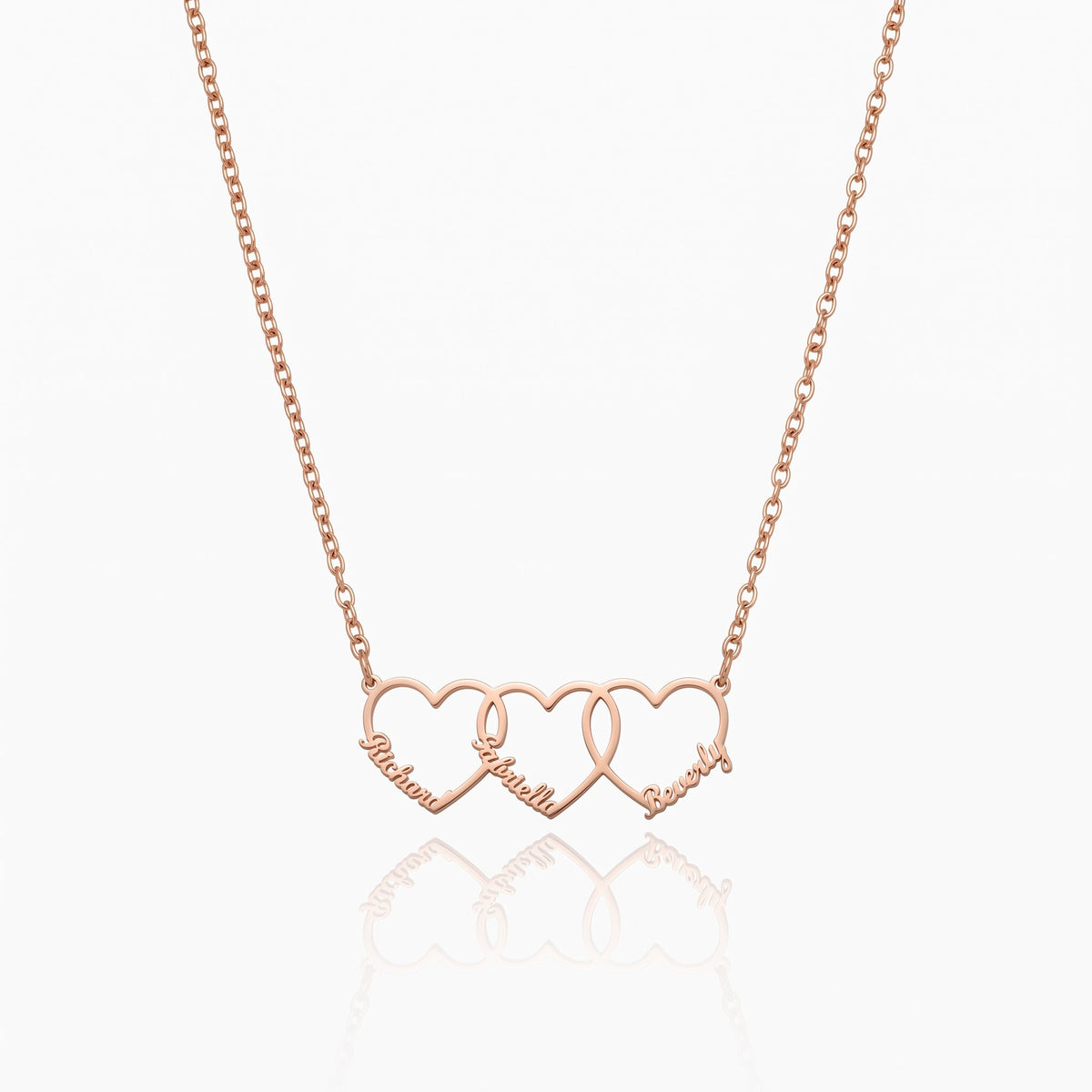 multiple interlocking hearts name necklace