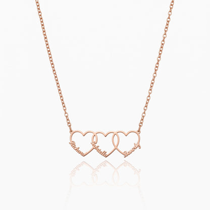 multiple interlocking hearts name necklace