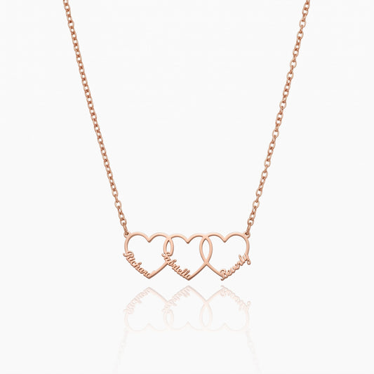 multiple interlocking hearts name necklace