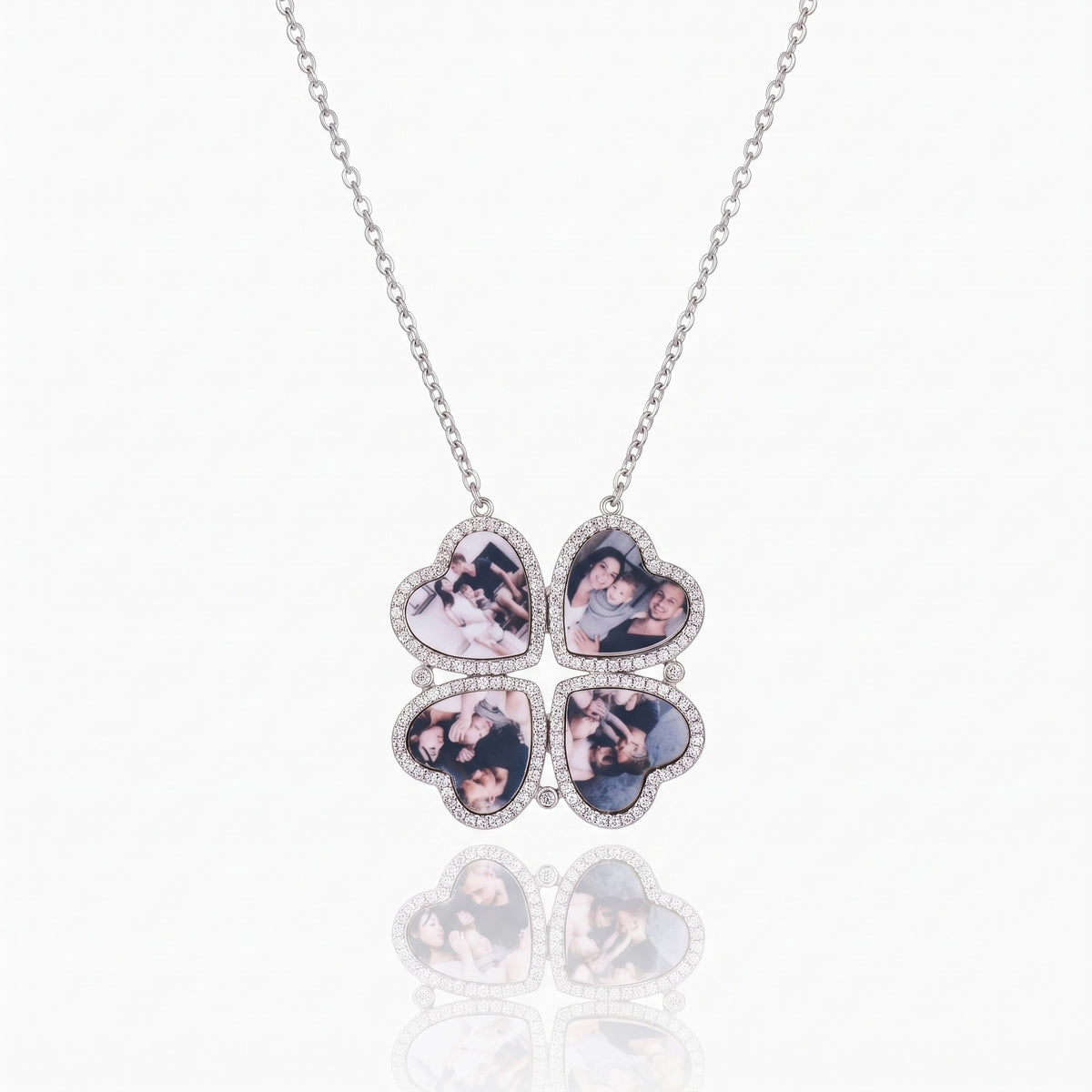 4 heart photo pendant necklace four leaf clover
