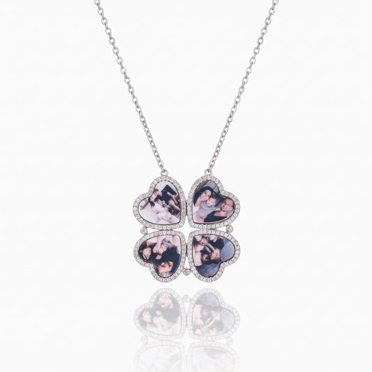 4 heart photo pendant necklace four leaf clover