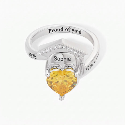personalized graduation cap ring with heart birthstone