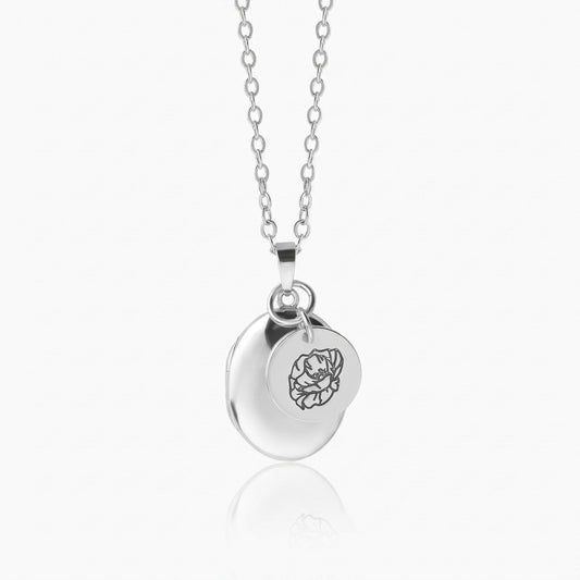 oval locket birth flower charm photo necklace