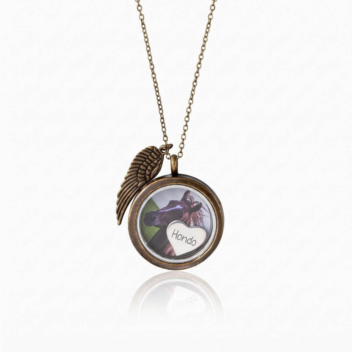photo horse hair locket necklace with engraved heart charm
