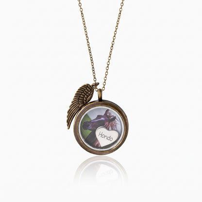 photo horse hair locket necklace with engraved heart charm