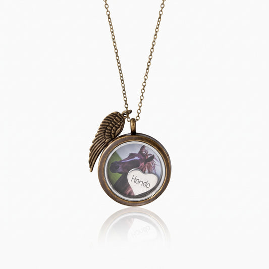 photo horse hair locket necklace with engraved heart charm