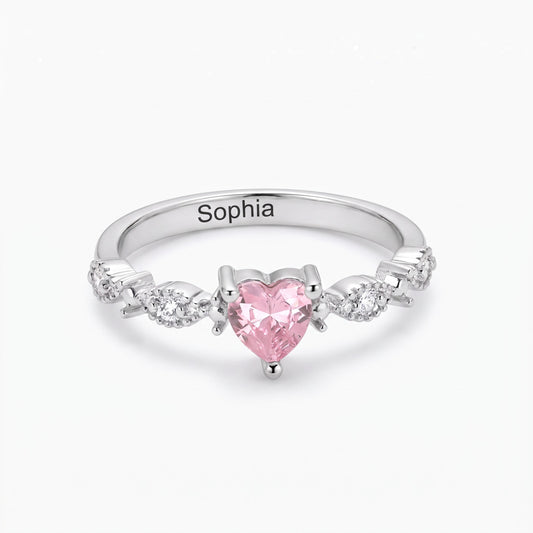 custom name promise ring with heart birthstone