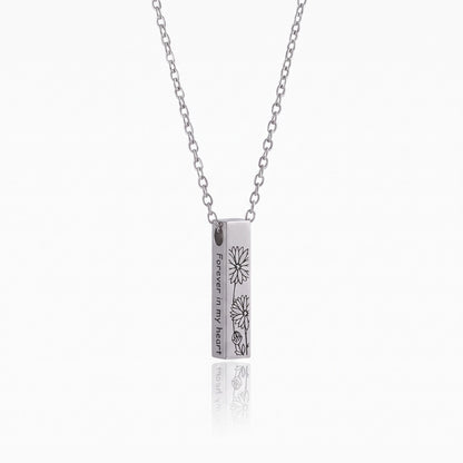 urn bar necklace with birth flower and custom engravings