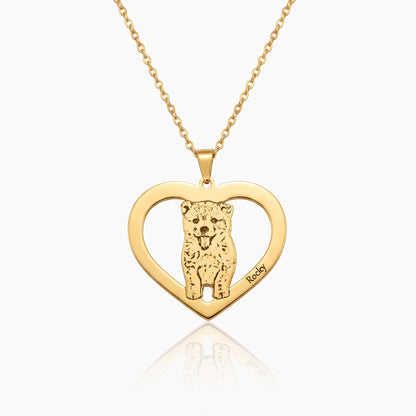pet portrait necklace heart pendant with engraved name