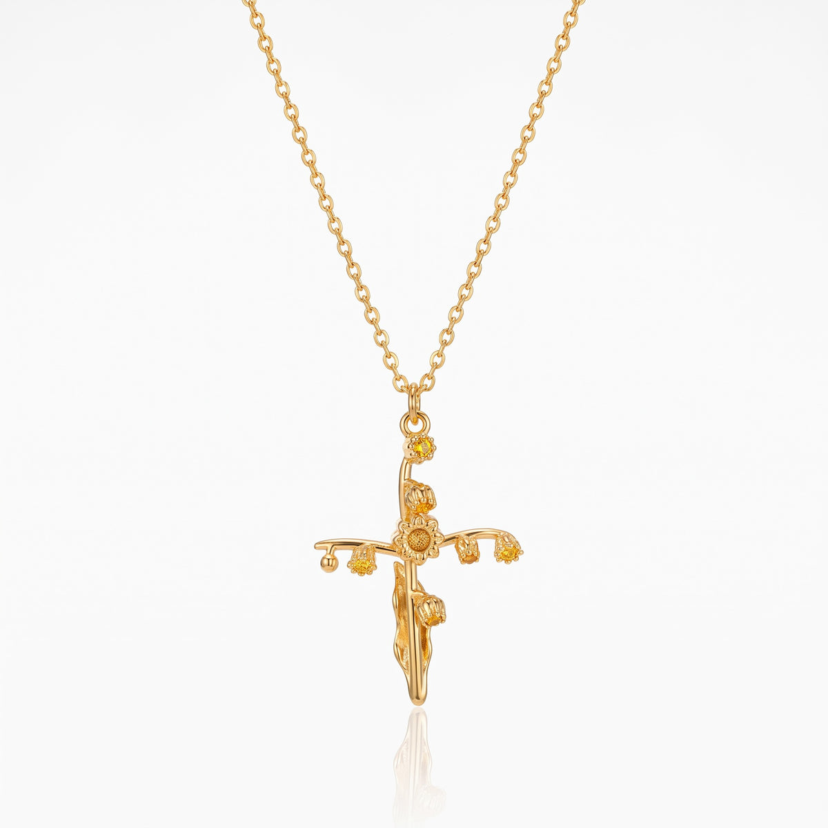 personalized birth flower cross necklace