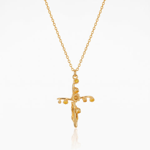 Personalized Birth Flower Cross Pendant Necklace