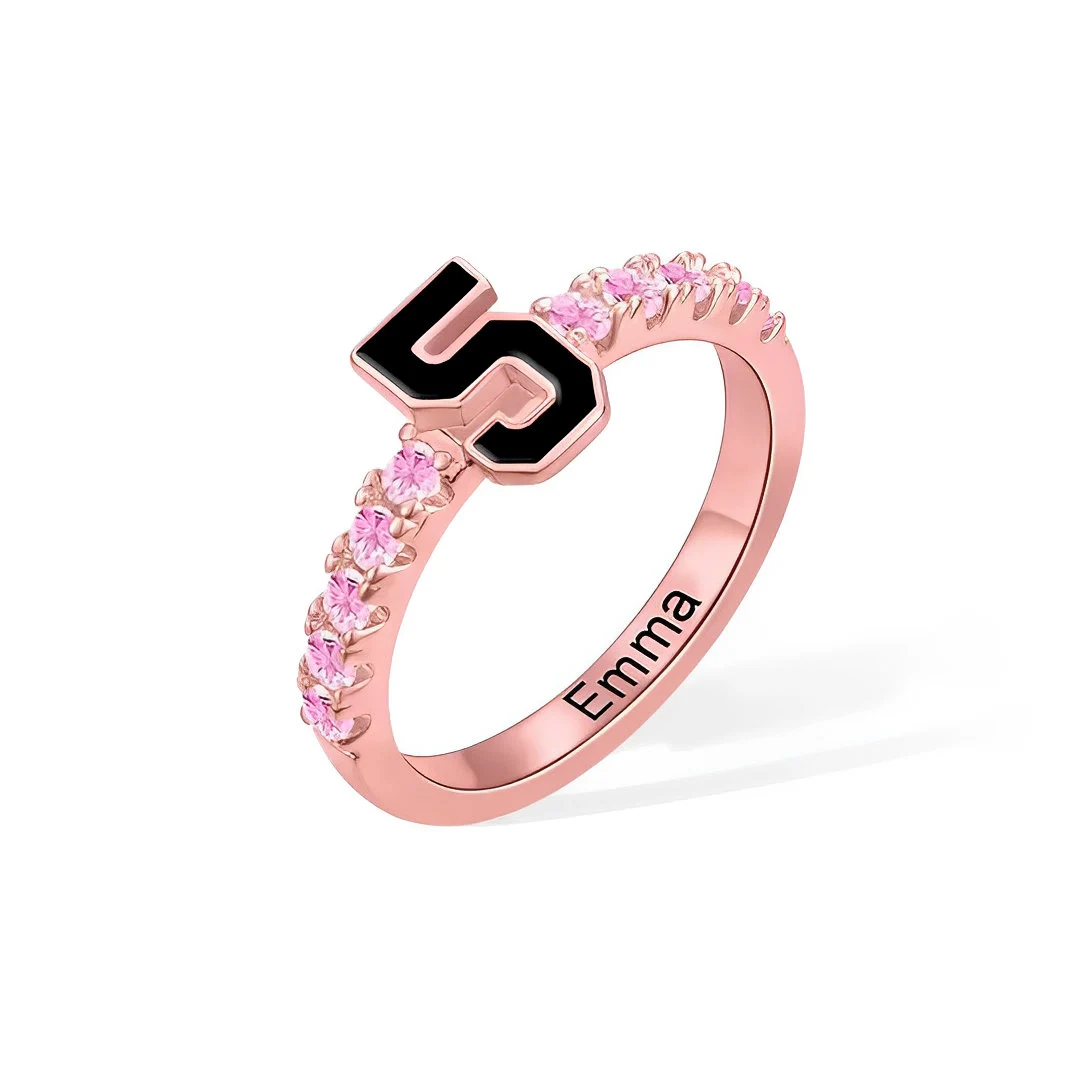 Personalized Sports Team Number Birthstone Ring with Custom Engraving