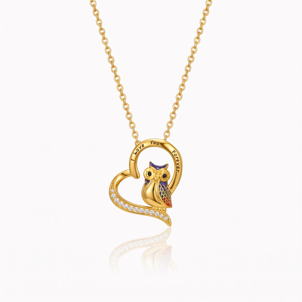 personalized engraved owl heart necklace with cubic zirconia