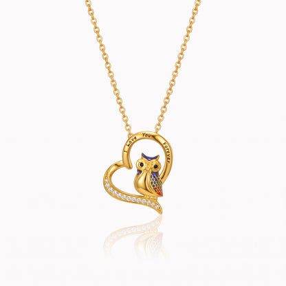 personalized engraved owl heart necklace with cubic zirconia