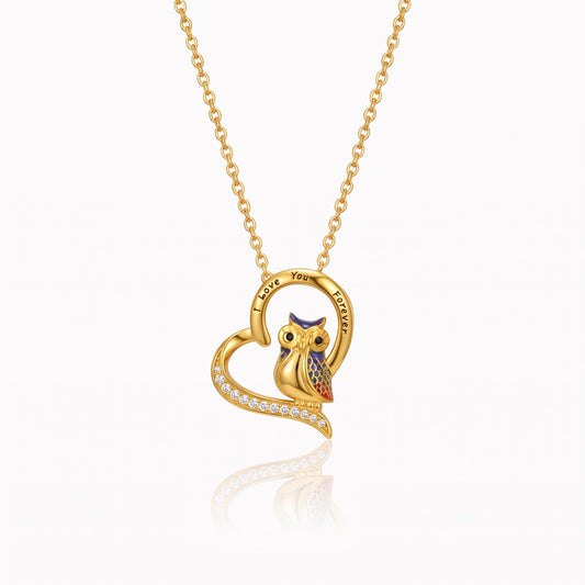 personalized engraved owl heart necklace with cubic zirconia