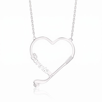 personalized hockey heart necklace with custom name