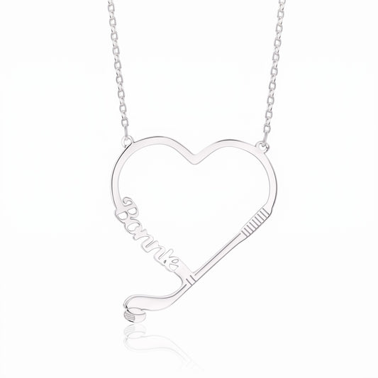 personalized hockey heart necklace with custom name