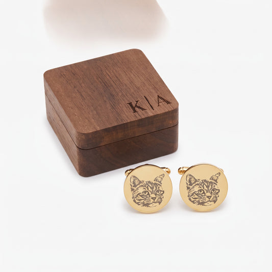 custom pet portrait cufflinks with box