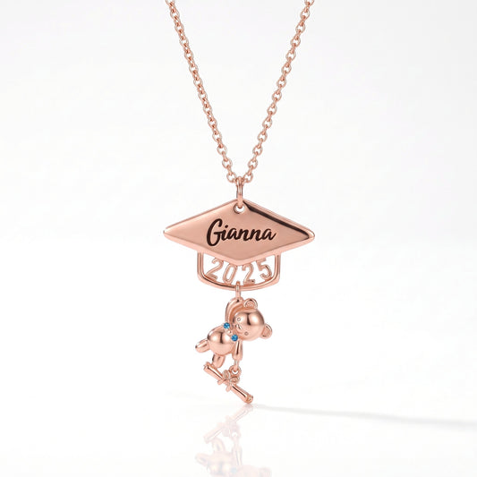 custom name graduation bear necklace