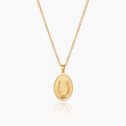 personalized name lucky horseshoe necklace