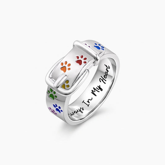 custom name collar ring with rainbow paw print