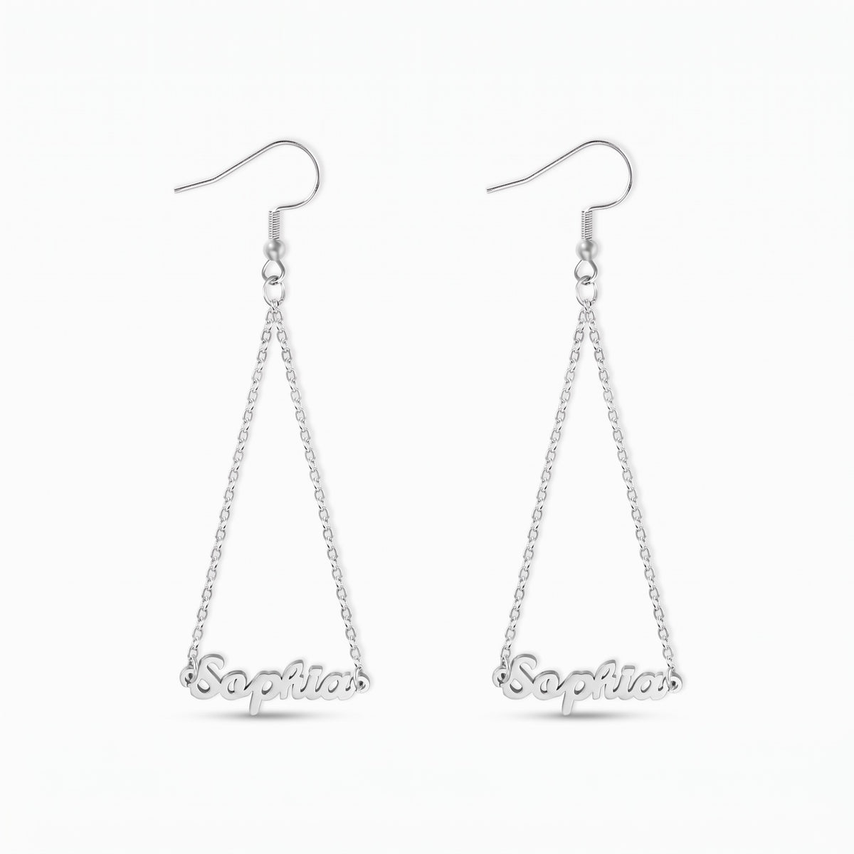 personalized triangle name dangly earrings