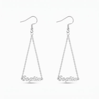 personalized triangle name dangly earrings