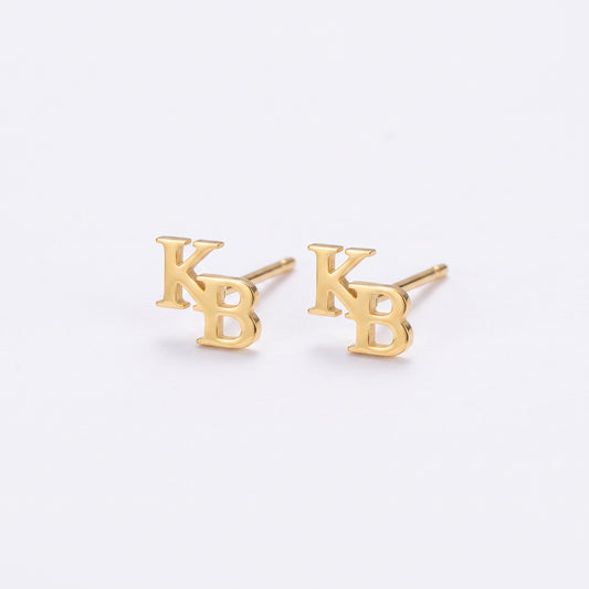 tiny two letters stud earrings 925 sterling silver or stainless steel