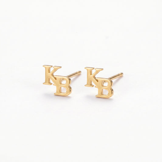 tiny two letters stud earrings 925 sterling silver or stainless steel