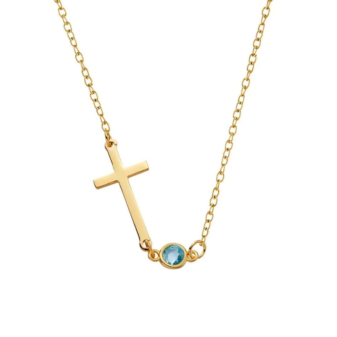 Personalized Birthstones Sideways Cross Necklace
