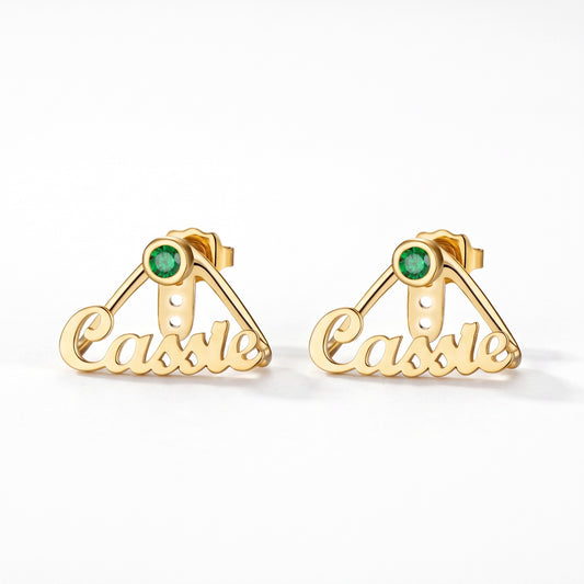 custom name birthstone wrap cuff earrings