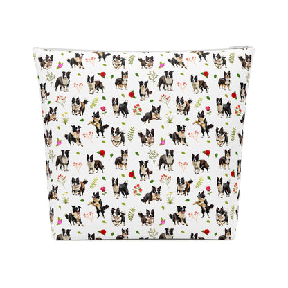 Border Collie Print Cotton Cosmetic Bag/Makeup Travel Pouch