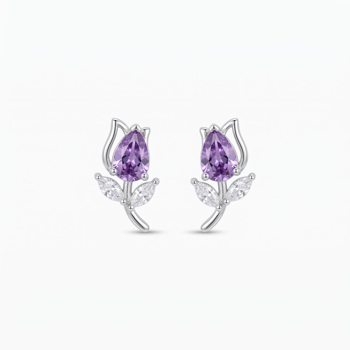 tulip flower stud earrings with birthstones