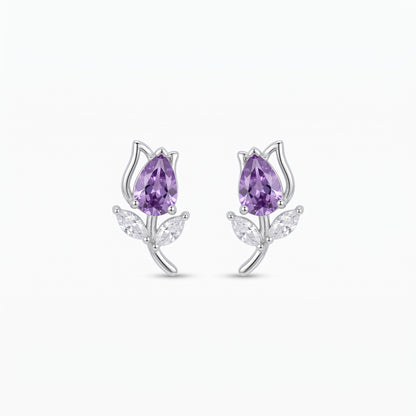 tulip flower stud earrings with birthstones