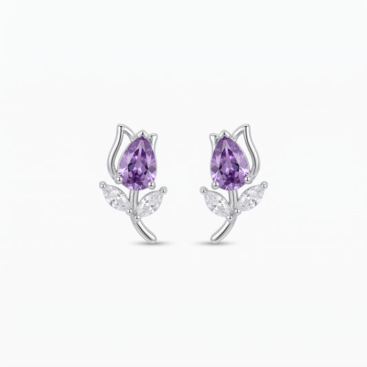 tulip flower stud earrings with birthstones
