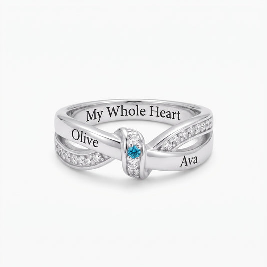 personalized family name ring with birthstones
