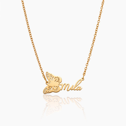 Custom Dainty Birth Butterfly Name Necklace