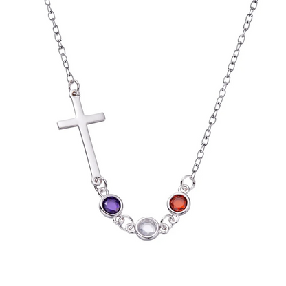 Personalized Birthstones Sideways Cross Necklace