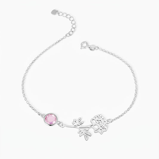 personalized birth flower anklet with birthstone