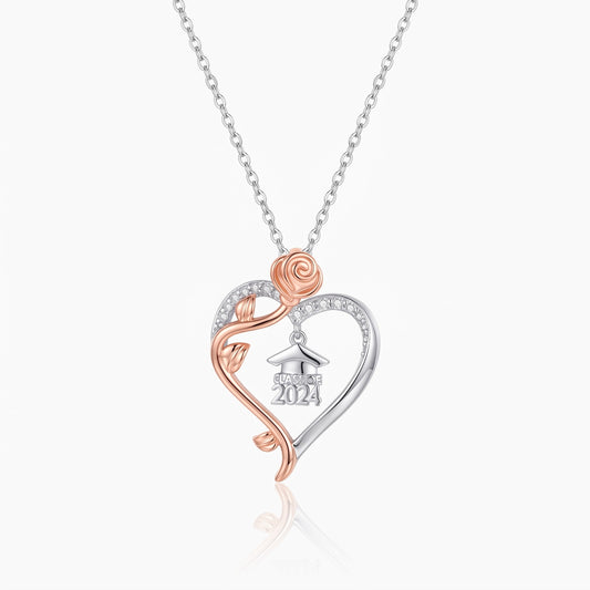 personalized rose heart graduation necklace
