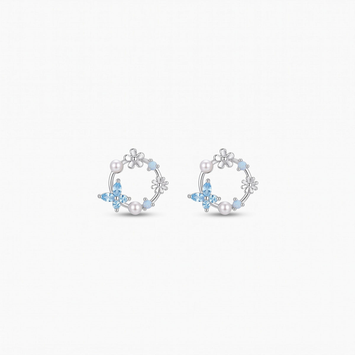 butterfly birthstone pearl floral stud earrings