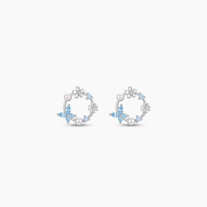 butterfly birthstone pearl floral stud earrings
