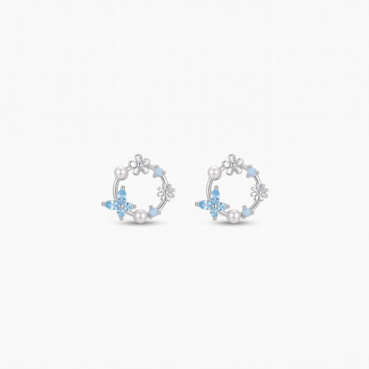 butterfly birthstone pearl floral stud earrings