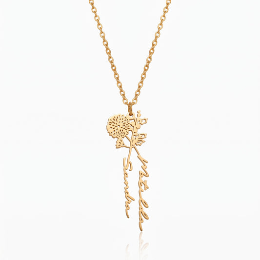 personalized 2 birth flowers names necklace