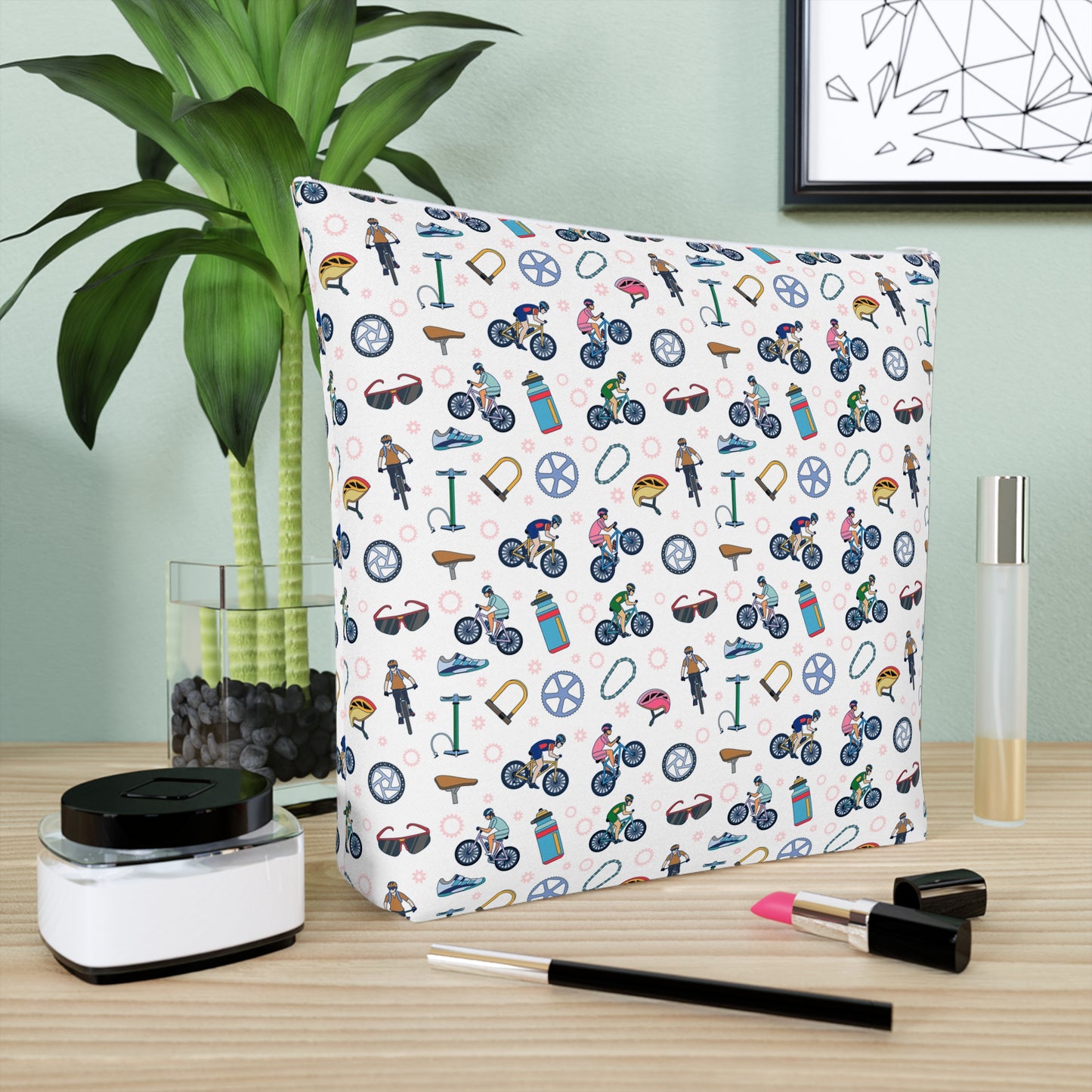 Mountain Biking Print Cotton Cosmetic Bag/Makeup Organizer & Travel Pouch