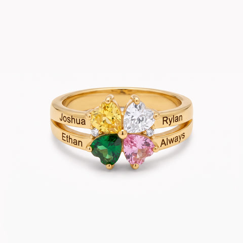Personalized Multiple Name & Birthstone Ring